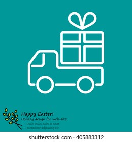Web line icon. Truck with a gift, Delivery icon