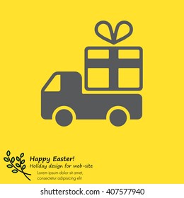Web line icon. Truck with a gift, Delivery icon