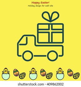 Web line icon. Truck with a gift, Delivery icon