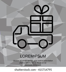 Web line icon. Truck with a gift, Delivery icon