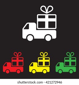 Web line icon. Truck with a gift, Delivery icon