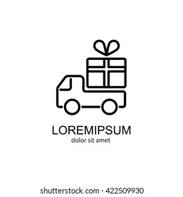Web line icon. Truck with a gift, Delivery icon