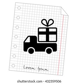 Web line icon. Truck with a gift, Delivery icon