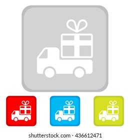 Web line icon. Truck with a gift, Delivery icon