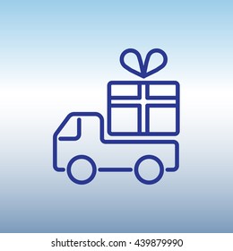 Web line icon. Truck with a gift, Delivery icon
