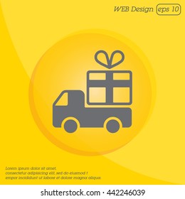 Web line icon. Truck with a gift, Delivery icon