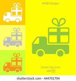 Web line icon. Truck with a gift, Delivery icon