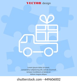 Web line icon. Truck with a gift, Delivery icon