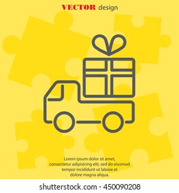 Web line icon. Truck with a gift, Delivery icon