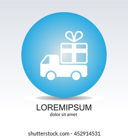 Web line icon. Truck with a gift, Delivery icon