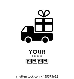 Web line icon. Truck with a gift, Delivery icon