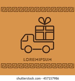 Web line icon. Truck with a gift, Delivery icon