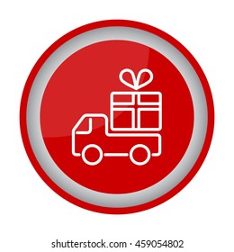 Web line icon. Truck with a gift, Delivery icon