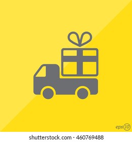Web line icon. Truck with a gift, Delivery icon