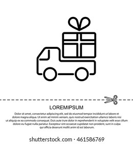 Web line icon. Truck with a gift, Delivery icon