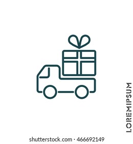 Web line icon. Truck with a gift, Delivery icon