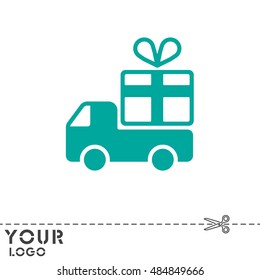 Web line icon. Truck with a gift, Delivery icon