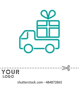 Web line icon. Truck with a gift, Delivery icon