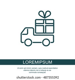 Web line icon. Truck with a gift, Delivery icon