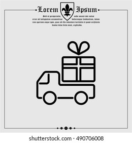 Web line icon. Truck with a gift, Delivery icon