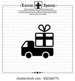 Web line icon. Truck with a gift, Delivery icon