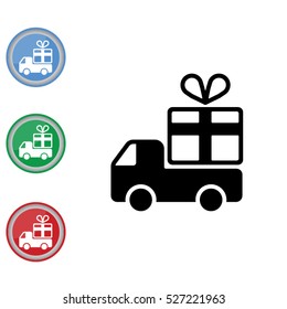 Web line icon. Truck with a gift, Delivery icon