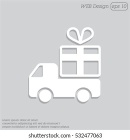 Web line icon. Truck with a gift, Delivery icon