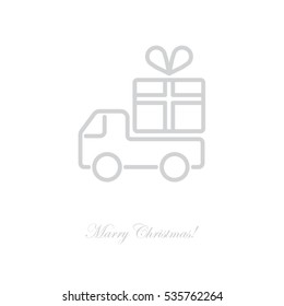 Web line icon. Truck with a gift, Delivery icon