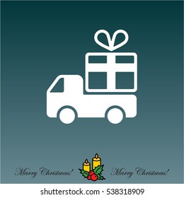 Web line icon. Truck with a gift, Delivery icon
