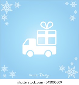 Web line icon. Truck with a gift, Delivery icon