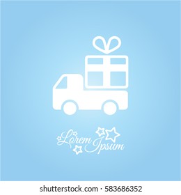Web line icon. Truck with a gift, Delivery icon