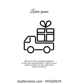 Web line icon. Truck with a gift, Delivery icon