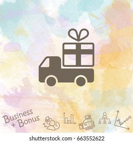 Web line icon. Truck with a gift, Delivery icon