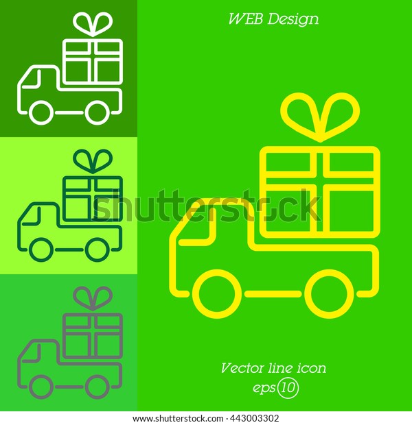 Web line\
icon. Truck with a gift, Delivery\
icon