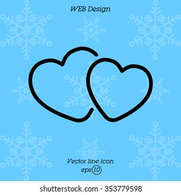 Web line icon. Two hearts.