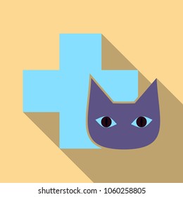 Web line icon. Veterinary medicine icon cat and cross.