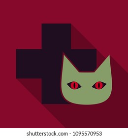 Web line icon. Veterinary medicine icon cat and cross.
