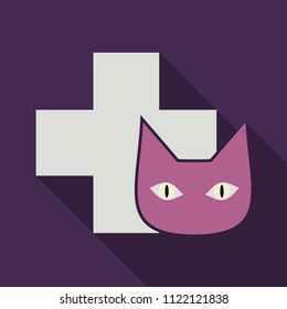 Web line icon. Veterinary medicine icon cat and cross.