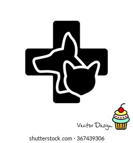 Web line icon. Veterinary medicine icon (dog, cat and cross).