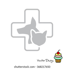 Web line icon. Veterinary medicine icon (dog, cat and cross).