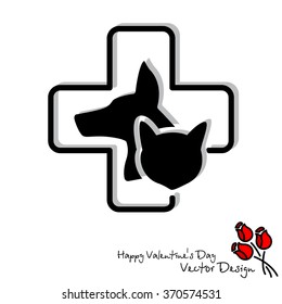 Web line icon. Veterinary medicine icon (dog, cat and cross).