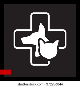 Web line icon. Veterinary medicine icon (dog, cat and cross).
