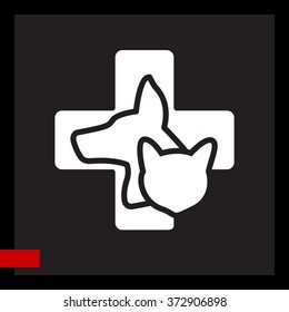 Web line icon. Veterinary medicine icon (dog, cat and cross).