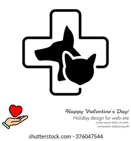 Web line icon. Veterinary medicine icon (dog, cat and cross).