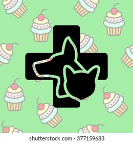 Web line icon. Veterinary medicine icon (dog, cat and cross).