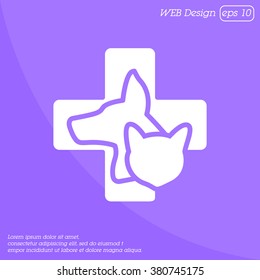 Web line icon. Veterinary medicine icon (dog, cat and cross).