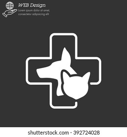 Web line icon. Veterinary medicine icon (dog, cat and cross).