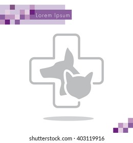 Web line icon. Veterinary medicine icon (dog, cat and cross).