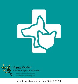 Web line icon. Veterinary medicine icon (dog, cat and cross).