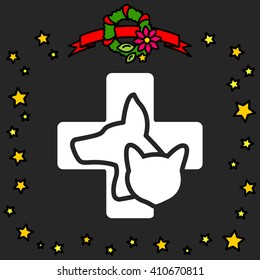 Web line icon. Veterinary medicine icon (dog, cat and cross).